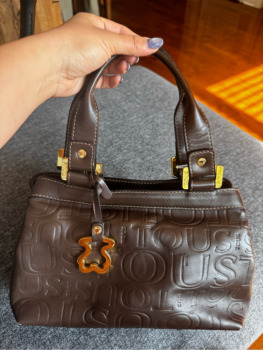 Tous Brown Embossed Leather Satchel with Gold Hardware - Picture 8 of 8